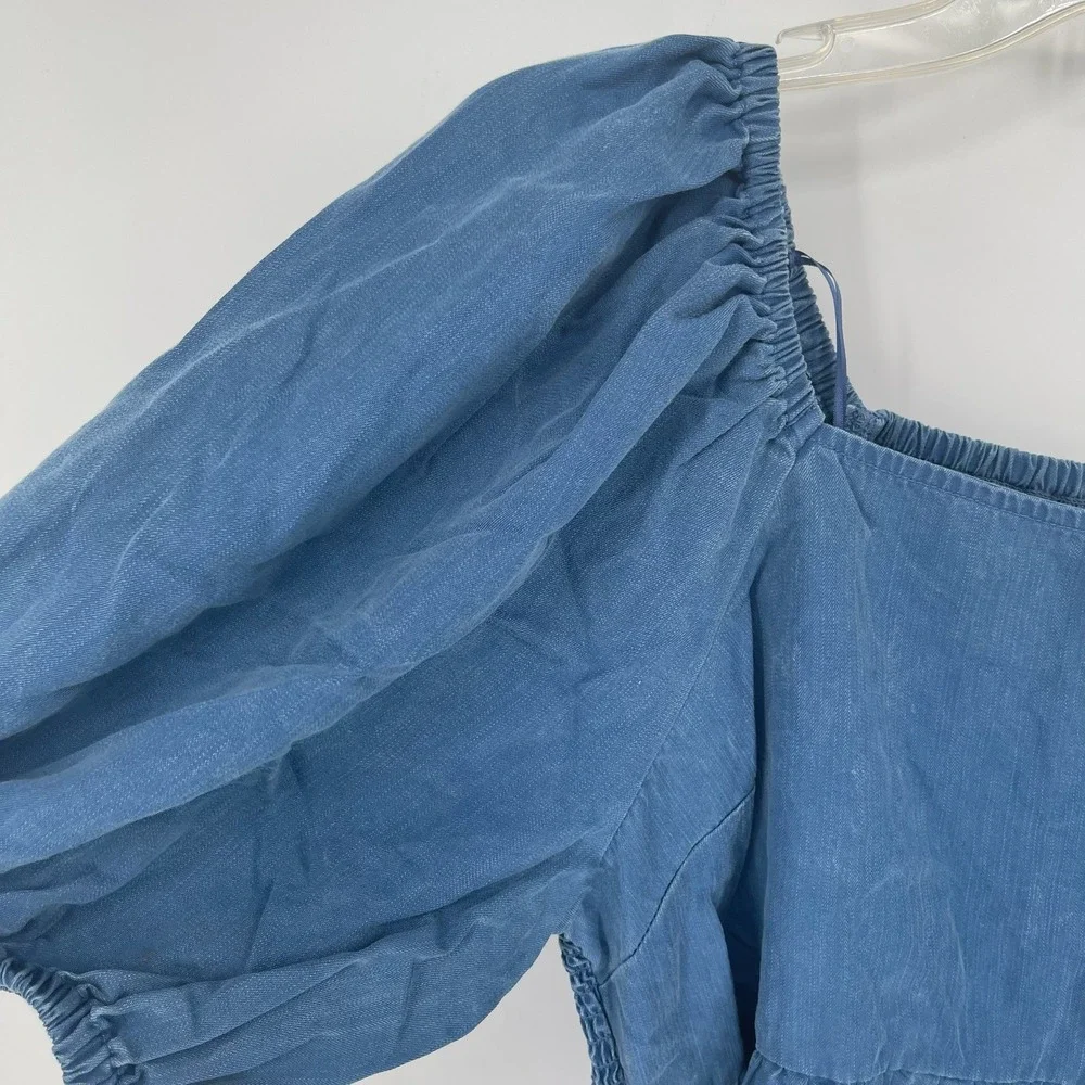 Old Navy‎ Women's Blue Puff Sleeve Smocked Peplum Top Size Large Tall